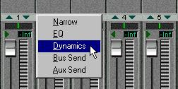 3. Select one of the display modes. If you select the Narrow mode, the channel strip will be as narrow as possible to conserve screen space, showing only the basic level and pan controls (see below).