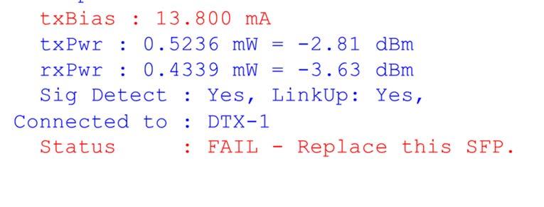 Lesson 3: Diagnostics and Troubleshooting DVMR Link Diagnostics displays the SFP system health parameters, indicating
