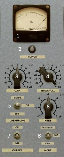 17 Pic 16. The clipper module The numbered elements on the image are: 1. Signal gain reduction indicator. 2. HF limiter on indicator (GUI 1 only).