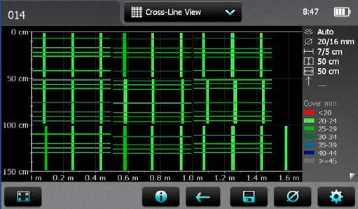 Cross-Line View Profometer 650 AI The Cross-Line View can be displayed only if measurements have been done and stored in the Cross-Line Mode.
