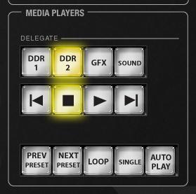3.1.4 MEDIA PLAYERS Let s take a brief look at the MEDIA PLAYER control group. Figure 9 30. By way of preparation: a. Select DDR 1 on the Program row, and select a video or animation clip. b. Press DDR 2 on the Preview row, and select another video or animation clip.