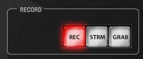3.2.8 RECORD GROUP Figure 27 Three buttons labeled REC, STRM, and GRAB are located in the RECORD group. REC Pressing this button enables TriCaster's Record feature.
