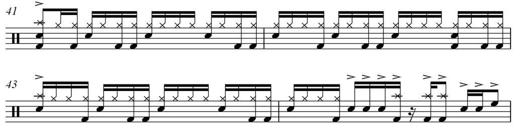 measure (mm. 75, 77, 79 and 81) but does not conclude with an accented drum fill.