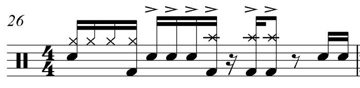 52 second chorus is slightly more elaborate consisting of three notes two sixteenths and an eighth (Figure 41). Figure 41.