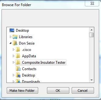 Using the Composite Insulator Tester & Software 5.1.2 Changing the Folder You can change the default location and folder name by selecting Change Folder.