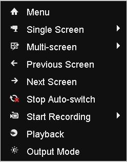 The Quick Menu Basic Setup To access the Quick Menu, right click the USB mouse once. Menu: Opens the Main Menu (see page 16). Single Screen: Opens a single channel for viewing in fullscreen mode.