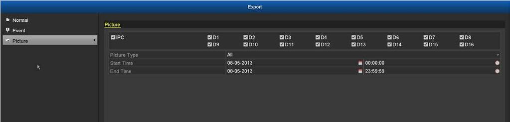 The Export: Event menu (below) will show you recordings that were triggered by the NVR detecting motion or by the alarm