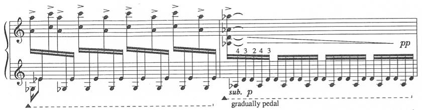 Level 4. Musical Example 10.4: Measure 31 from Lynn Glassock s Reflections, III. the wind 1992 Studio 4 Music by Marimba Productions Inc., used with permission Musical Example 10.