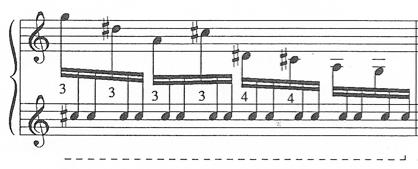107 Example 10.6 indicates Mallet 3 in the left hand crossing over the repeated C-sharp notes in the right hand.