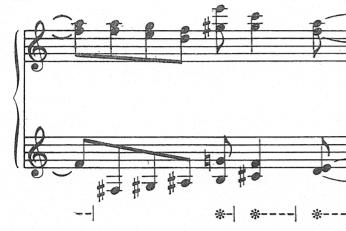 137 stroke is seen going into the third beat on the bottom staff in Example 13.6.