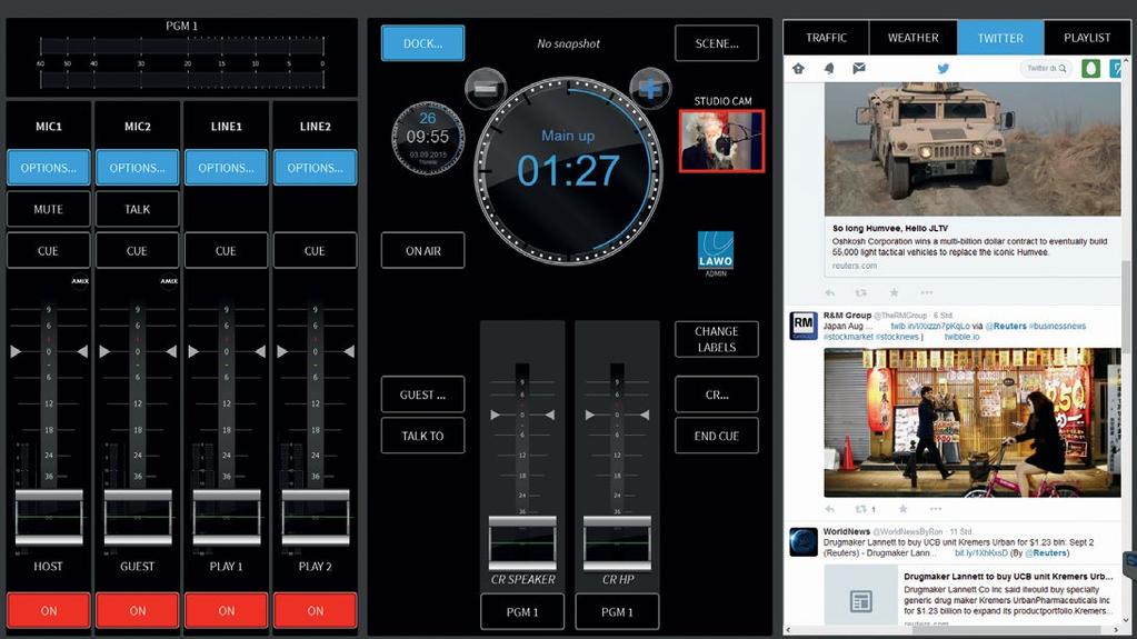 VISUAL RADIO CONSOLE drag-and-drop elements onto the screen to build control screens, meter walls, and integrate studio software tools using the open-source Ember+ control protocol.