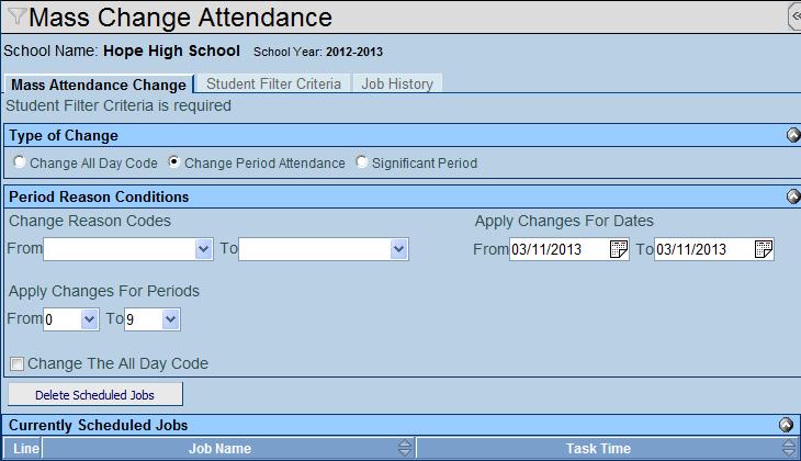 Chapter One Attendance Administrator Guide The Mass Change Attendance screen gives educators a means to change the absences for