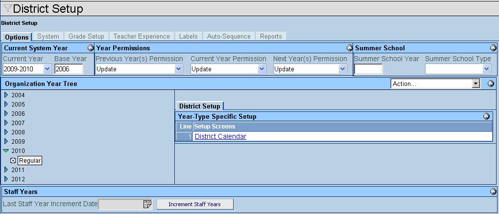 Chapter Two 6. Click the Save button at the top of the screen to save the extension. District Setup Screen, Extension Created Note: Multiple extensions may be created for each year.