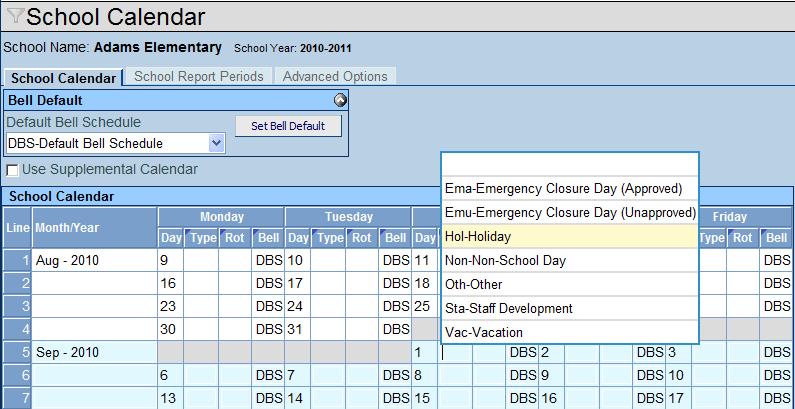 Chapter Two School Calendar Screen, Adding Holidays 12. Click Save at the top of the screen to save the changes.