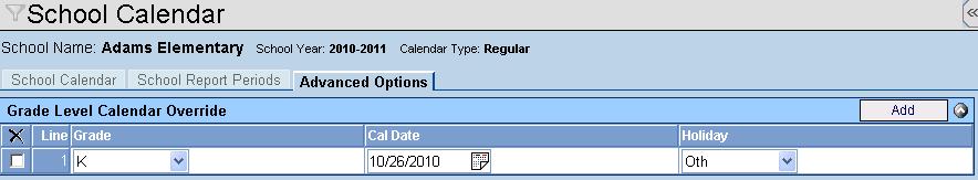 Enter the date of the non-school day in the Cal Date column. The date must be entered in MM/DD/YY format, or it may be selected using the Calendar button. 5.