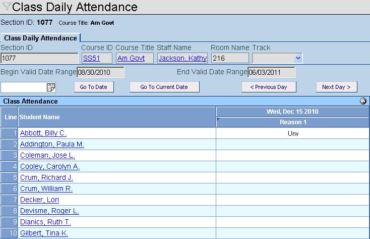 Chapter Five Attendance Administrator Guide ATTENDANCE VERIFICATION SECURITY Synergy SIS > Attendance > Attendance Verification can be secured using: K12.AttendanceInfo.