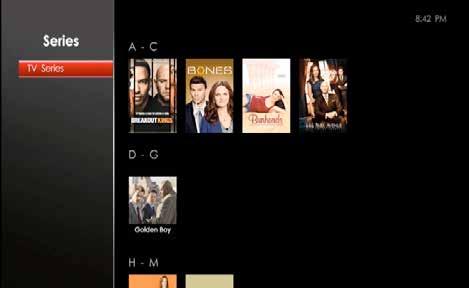 Use the button to select TV Series and press. TV series are categorised by alphabetical groups.