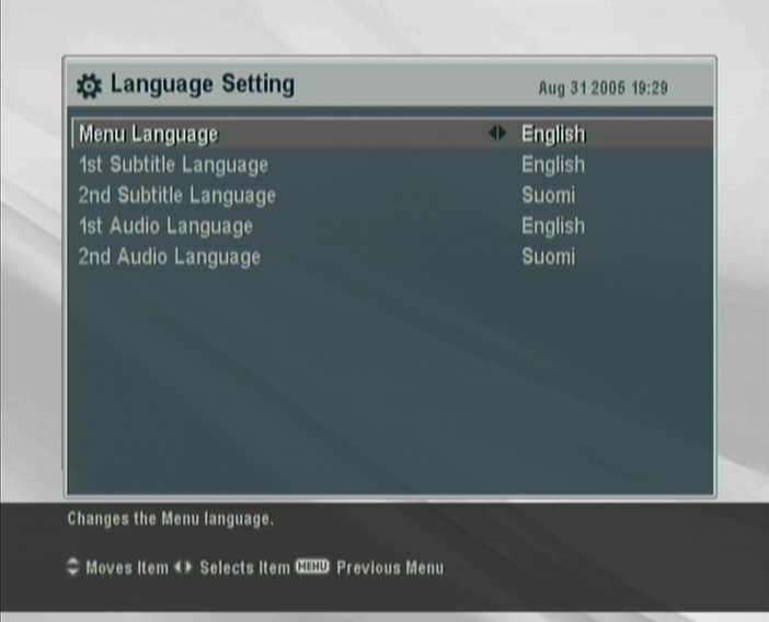 16 Preference Settings Chapter 4 Preference Settings 41 Language settings You can select the language in which the menu would be displayed In addition to that, you can select the language of audio