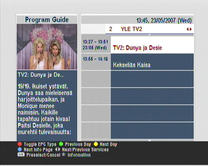 30 Daily Usage Pressing the GUIDE button displays the electronic programme guide, on which you can see the following: Scheduled programmes programme summary Broadcasting date Broadcasting time To see