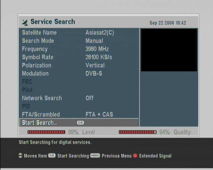 4.1 Searching broadcasting services 31 4.1.4 Searching services 2. Enter your location to the My Longitude option and the My Latitude option with the V, V+ and numeric buttons. 3. Enter the position of your selected satellite to the Satellite Angle option if it is not correct.