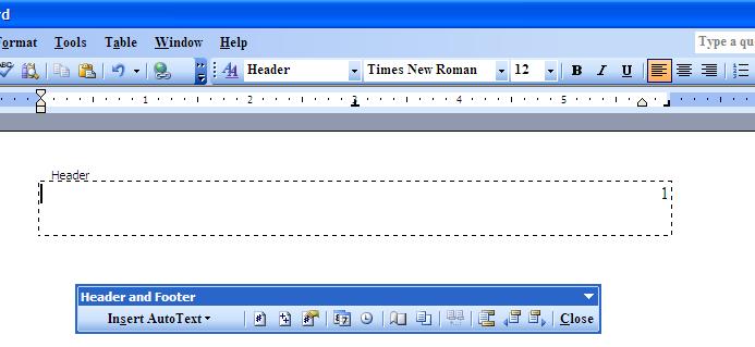 Page Numbering and Header: Step 2 Back to T.O.C. Double-click on the page number to insert header text.