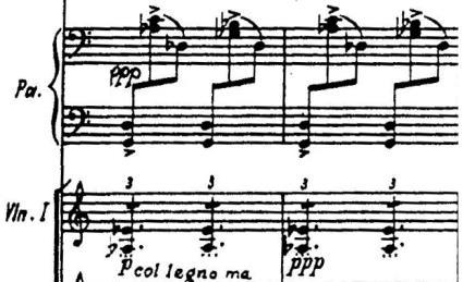 Figure 2-52: Measures 129-130 of Son (piano and violin 1 parts).