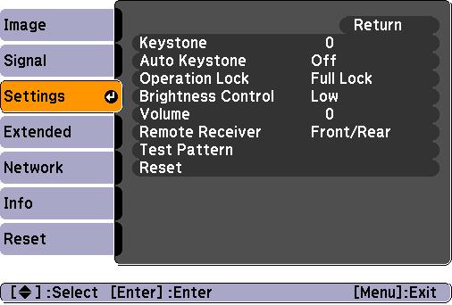 Video Signal (composite and S-Video) Leave this setting at Auto unless you are using a 60-Hz PAL system (select PAL60). Aspect Sets the image s aspect ratio (ratio of width to height).