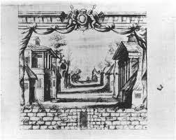 theatre detail the use of framed scenery, suggesting that Jones must have intended his stage to reach across from wall to wall, for he provided pilasters at either side to support entablature,