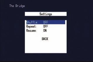 OPERATION SETTINGS: This line accesses the Settings menu, shown in Figure 76. The items in this menu enable you to use the Shuffle and Repeat functions on the ipod.