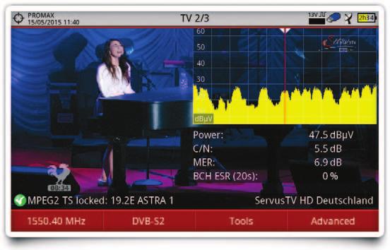 Spectrum, TV picture and Measurements: 3 functions in a single screen