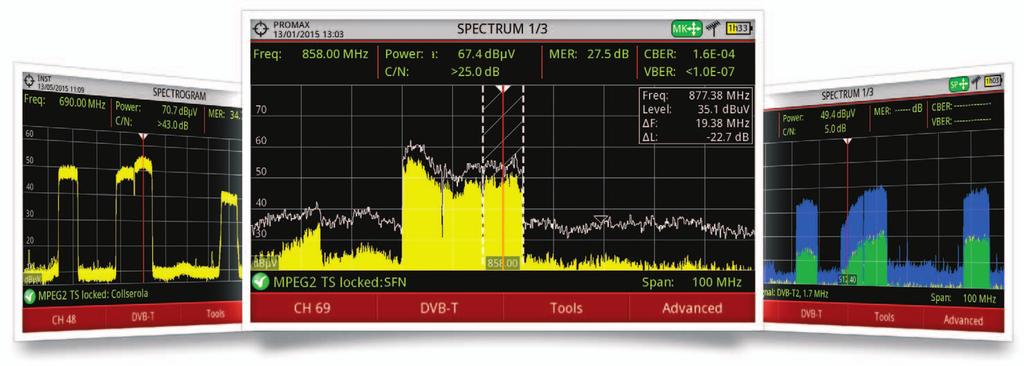Field strength meter for the HDTV era Professional spectrum analyser High-end spectrum analyser capabilities HIGH RESOLUTION from 2 khz to 100 khz Merogram and