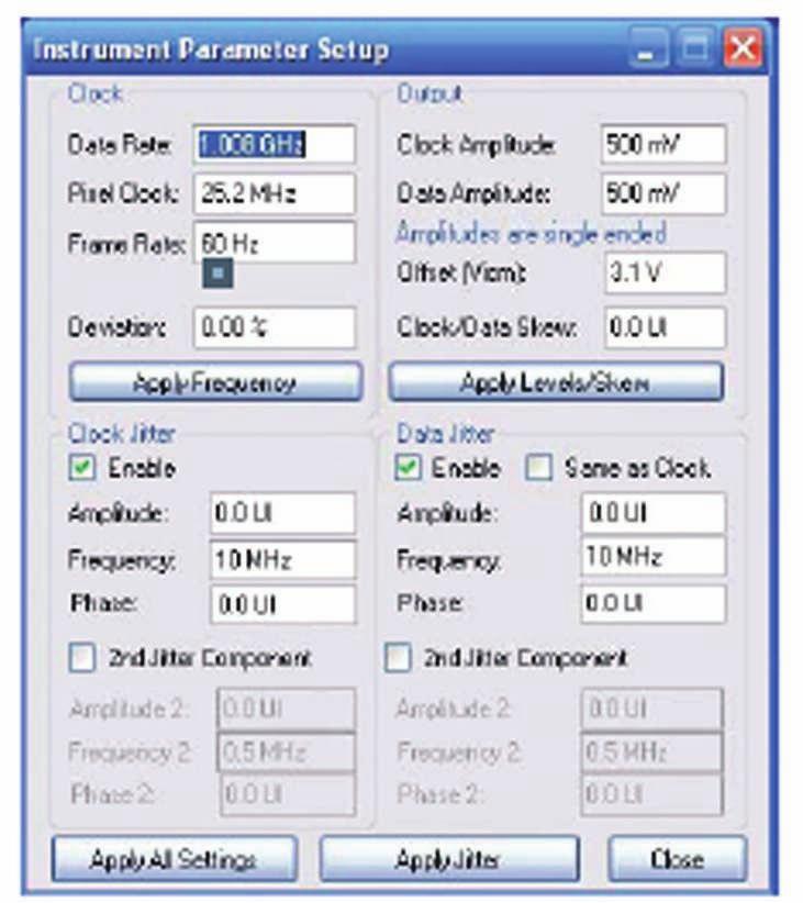 It offers DVI compliant modes, too. Control the TMDS Signal Generator conveniently from the instrument parameter screen of the frame generator software.