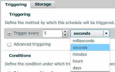 Schedule triggers The Triggered Schedules and the Statistical Sub Schedule can be triggered by; Time Using the datataker real time clock as time base. Time intervals available are; 1. milliseconds 2.