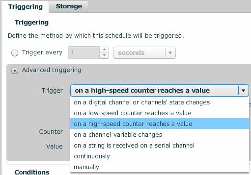 From the Transition selector list choose the edge trigger condition. Figure 8 Selecting trigger edge condition Counter events When a counter incrementing to a preset value 1.