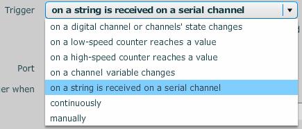 Serial events On serial activity on one of the serial ports Trigger when text or specified text arrives on a nominated serial port. The serial sensor capabilities are extensive and extremely powerful.