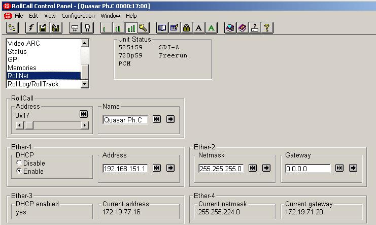 RollNet This screen allows RollNet functions to be configured. RollCall This allows the RollCall functions to be set up. Address This allows the address of the unit to be set.