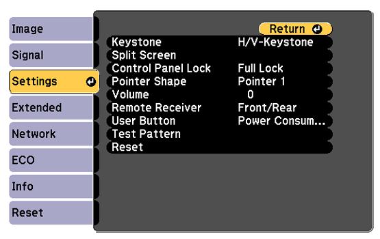 Related references Available Image Aspect Ratios Projector Feature Settings - Settings Menu Options on the Settings menu let you customize various projector features.