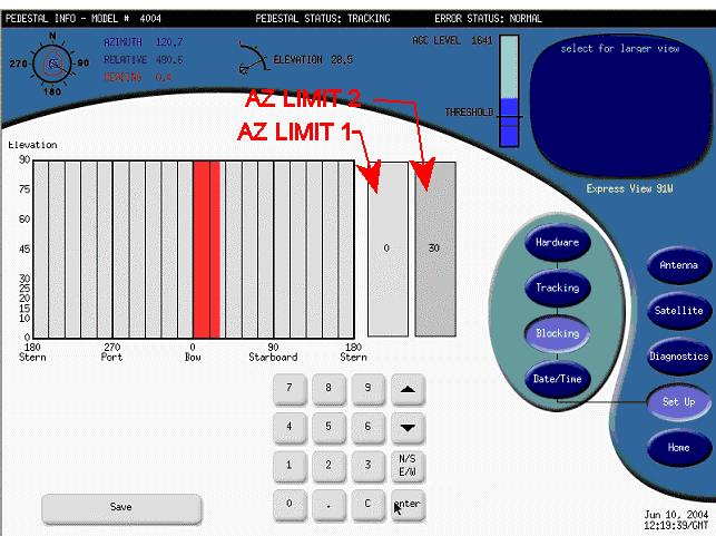 Setup TSC-10 Touch Screen Controller 4.7. SetUp - Blocking Menu This page is used to map out blockage caused by the ships structure.