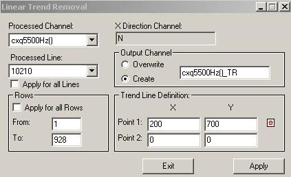 Plots and Grids Grids 16 Linear Trend Removal : Processed Channel Processed Line Apply to all Lines Rows Apply to all Rows From