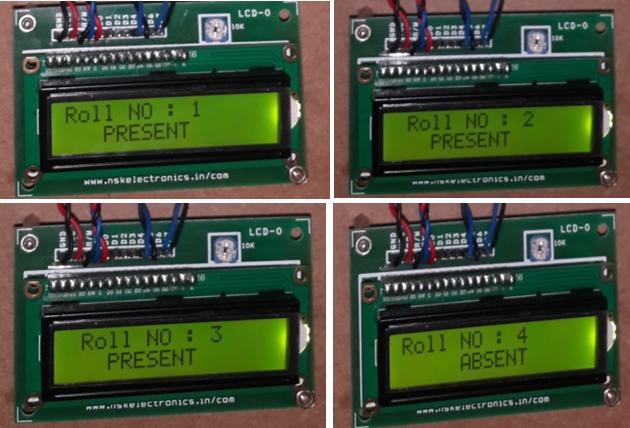 The recognized persons ID s are sent to the ARM controller and the same is displayed in the LCD Fig. 9 LCD output VI.