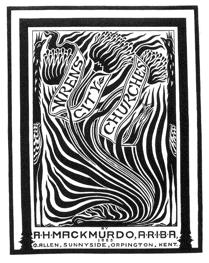 Mackmurdo, book cover for Wren's City Churches, 1883 Arthur H