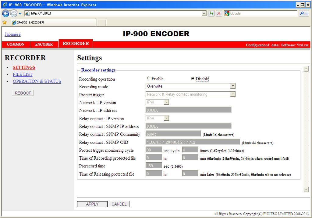 3.4 3.4 Recorder An optional CF card is required for this function. 3.4.1 Setting (Recorder) * Settings is a group of setting items, of which 10 sets can be registered independently by selecting data numbers as in 3.