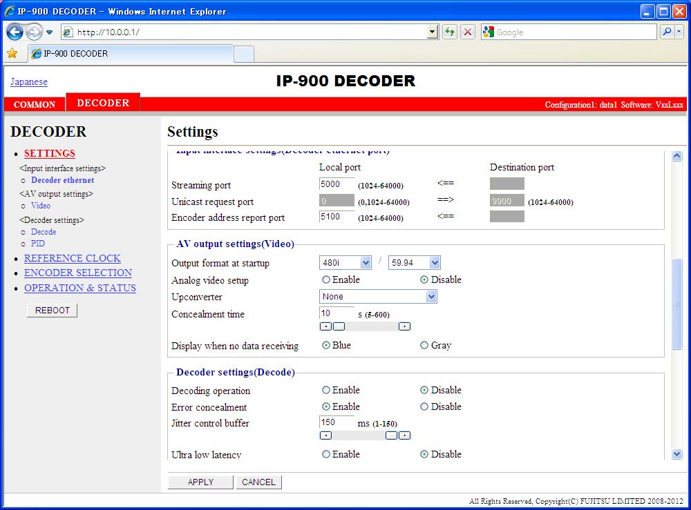 3.5 3.5 Decoder 3.5.1 Setting (Decoder) * Settings is a group of setting items, of which 10 sets can be registered independently by selecting data numbers as in 3.2.1 Configuration Data.