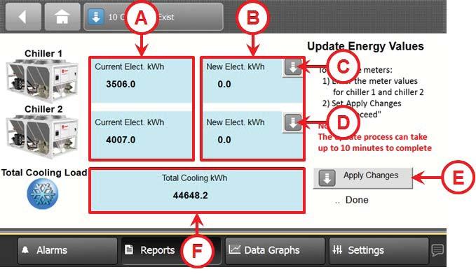 User Screens Update Energy Values screen From the Energy Metering screen, press the Sync button to open the Update Energy Values screen.