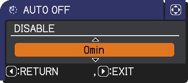 OPTION menu Item Using the / buttons adjusts the time to count down to automatically turn the projector off. Long (max. 99 minutes) ó Short (min.