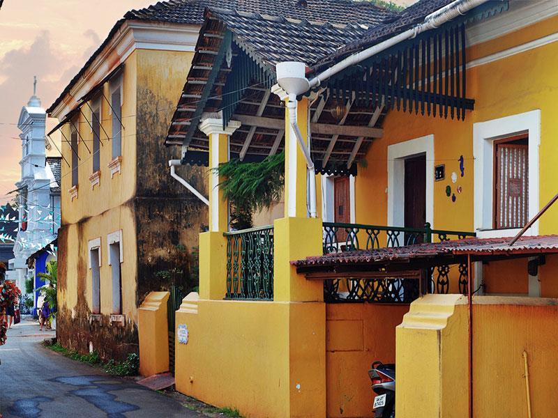 Goa - Architecture Houses of Rich Landlords had High Plinths (he lower square slab at