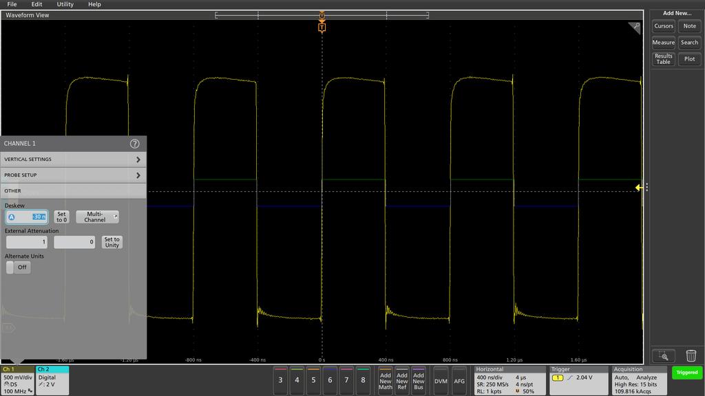 FIGURE 5. Analog channel time aligned with the digital channel. REMOVING TIMING SKEW BETWEEN CHANNELS Every Tektronix MDO/MSO Series oscilloscope has a compatible logic probe.