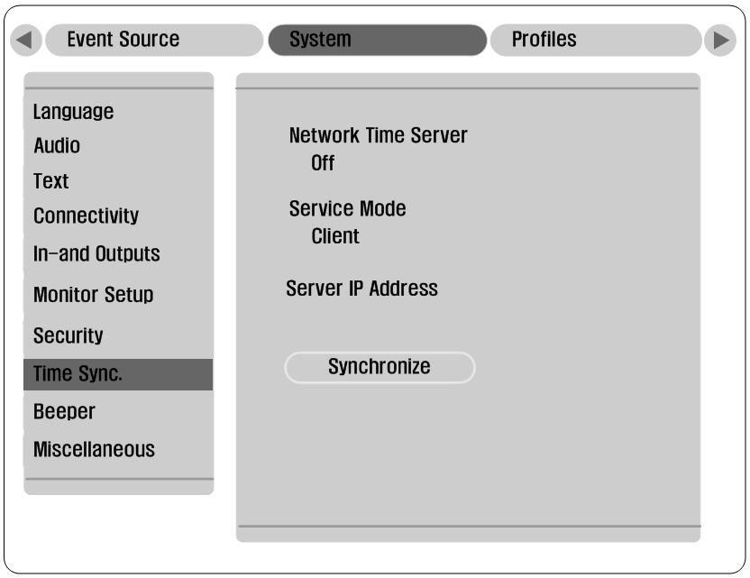 >> TIME SYNC This setting is used for time synchronization over the network. DVR can be synchronized by setting them up as a client for an SNTP server.