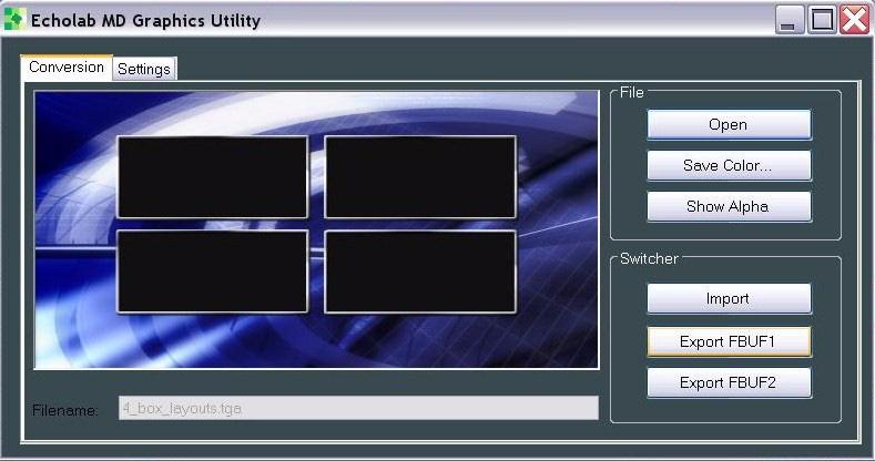 13.0 GRAPHICS UTILITY TOOL The Echolab Graphics Utility Tool enhances the ability of users to load images into the frame buffer, as well as capture and save images from the frame buffer to their