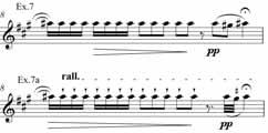 In Ex 5 the double slur at the end of the bar will account for the rubbed out notes. It is generally accepted that a quaver pulse is intended for the opening of the second section.